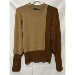 French Connection Mock Neck Puff Sleeve Colorblock Pullover - Earth Tones - Med